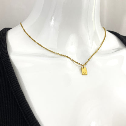 Tiny Rectangle Heart Stamp Cable Chain Necklace - MADE IN CANADA