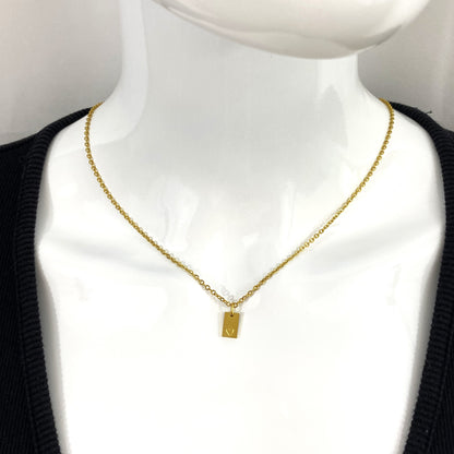 Tiny Rectangle Heart Stamp Cable Chain Necklace - MADE IN CANADA