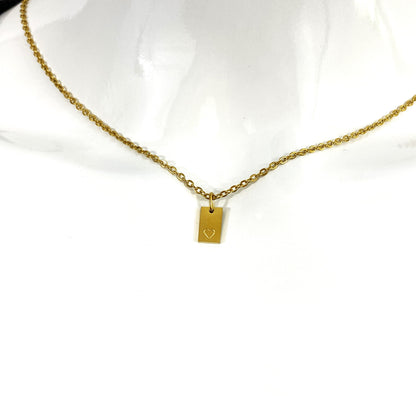Tiny Rectangle Heart Stamp Cable Chain Necklace - MADE IN CANADA