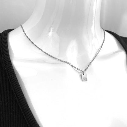 Tiny Rectangle Heart Stamp Cable Chain Necklace - MADE IN CANADA