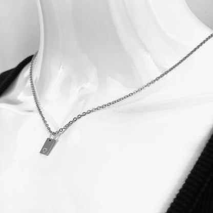 Tiny Rectangle Heart Stamp Cable Chain Necklace - MADE IN CANADA