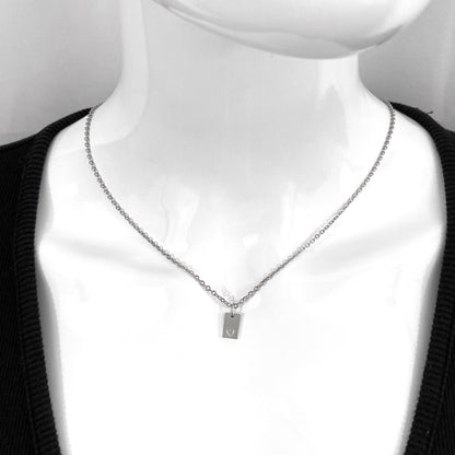 Tiny Rectangle Heart Stamp Cable Chain Necklace - MADE IN CANADA