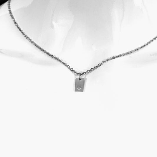 Tiny Rectangle Heart Stamp Cable Chain Necklace