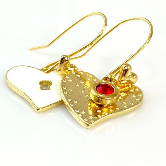 Enamel & Gold Heart Hook Earrings